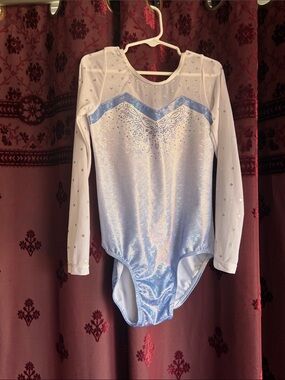 Iridescent Long Sleeve Gymnastics Frozen Princess Leotard Rhinestones Size 8